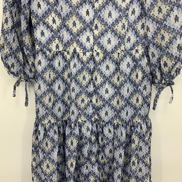 Calvin Klein Dress Blue Floral Tiered Midi Tie 3/4 Sleeve V Neck - Picture 12 of 14